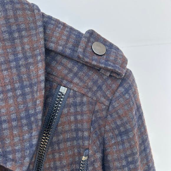 L.A.M.B. Gwen Stefani Dark Plaid Asymmetrical Zip Jacket Size 0 Cropped LAMB - Picture 9 of 10